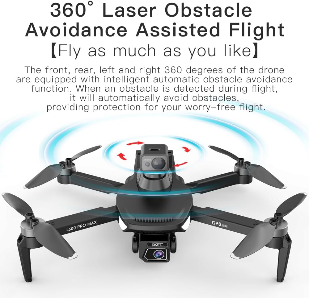 Lozenge Brushless Drone with Camera for Adults 4K GPS Drone 360 °Laser Obstacle Avoidance RC Quadcopter Helicopter L500 Pro MAX Dual Cameras (Gray&1 Battery&4K Dual Camera&Handbag)