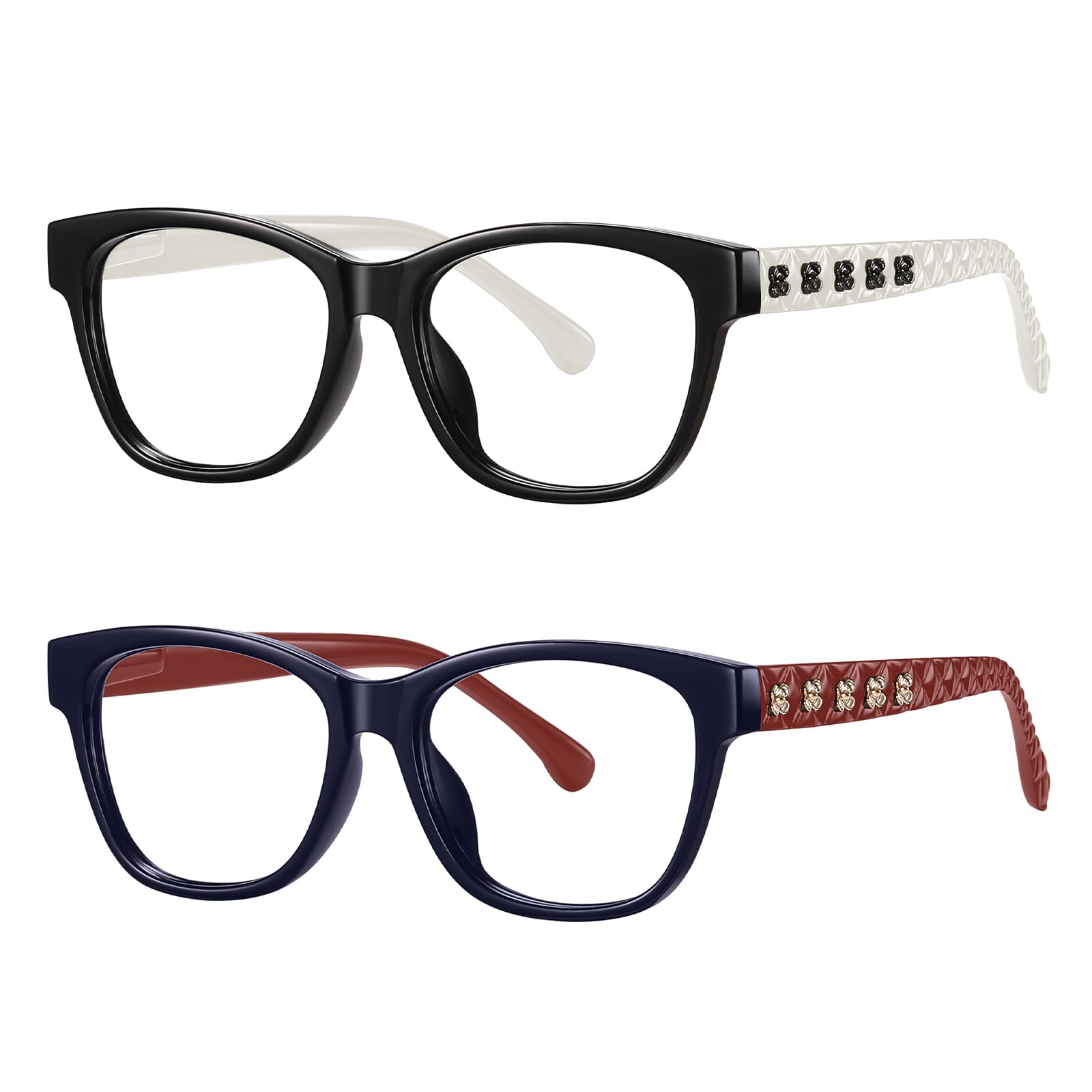 AABV Fashion Flower Reading Glasses for Women,Designer Readers with Blue Light Blocking,Spring Hinges Eyeglasses for Ladies ?White/Black and Blue/Red +2.50