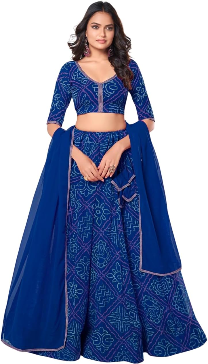 Women's Bandhani Printed Lehenga Choli with Dupatta, Festive Ethnic Wear, Festive and Wedding Occasion