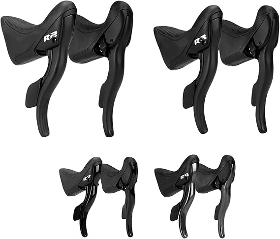 Bicycle Shift Lever Kit for LTWOO R2 R3 R5 R7, Aluminum Alloy and ABS Road Bike Gear Shifter Set with Cables, Left and Right Pair for 7 to 9 Speed Drivetrain, Black(R7)