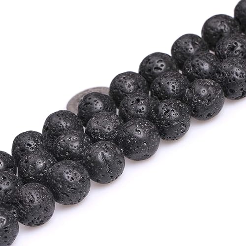 Miniatura 2 de GEM-Inside - Cuentas sueltas de lava negra de 0.55 pulgadas (0.551 in) bien pulidas, piedra energética de cristal para hacer joyas, 15 pulgadas