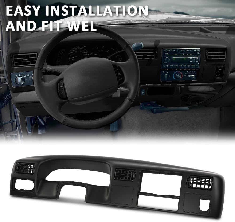 G-PLUS Dash Bezel Radio Cluster Trim Panel, Compatible with Ford F250 F350 Super Duty 1999-2004, Black Dashboard