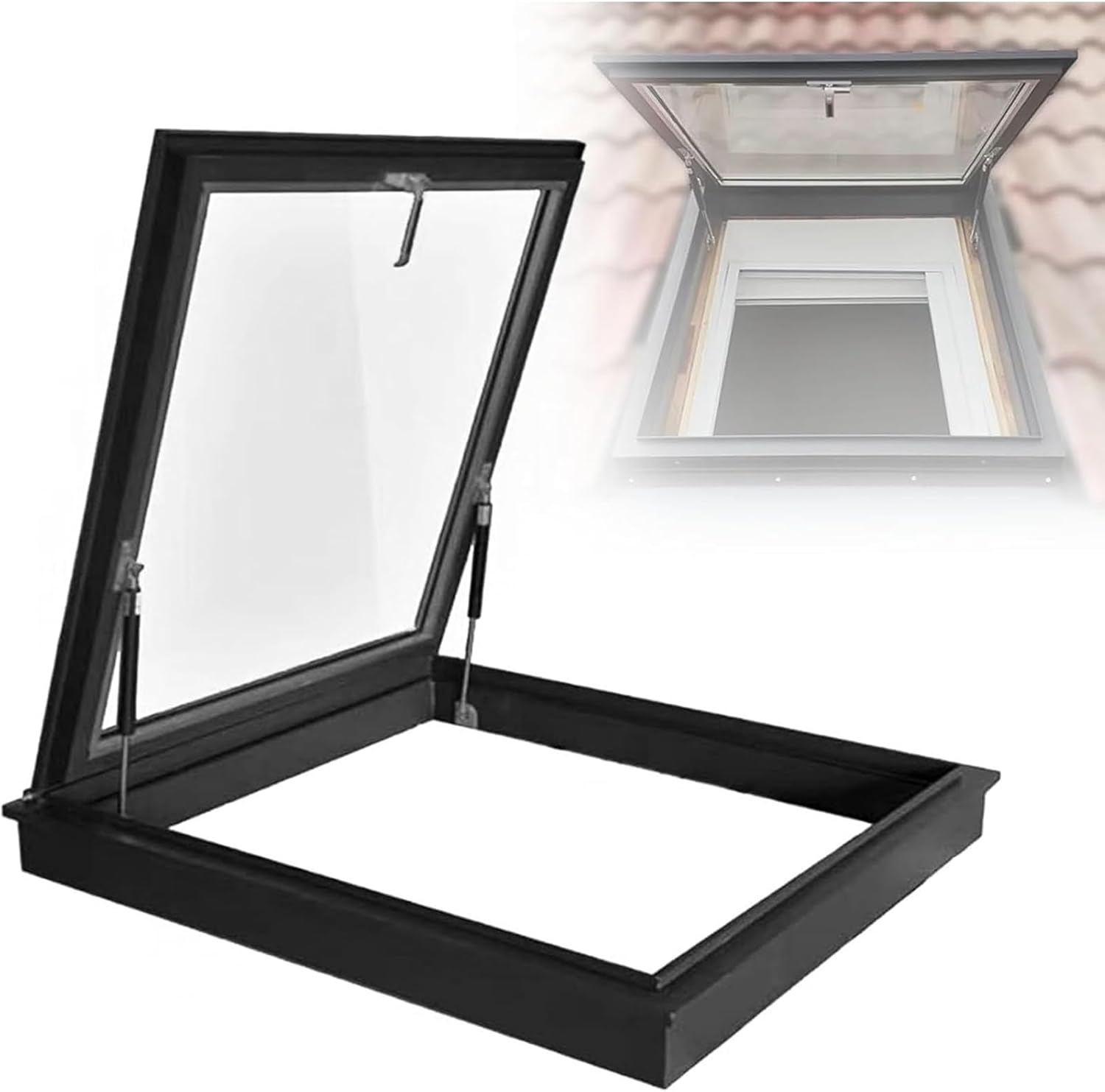 JKGHK Ventilation Roof Window, Skylight Basement Daylighting Door, Rooftop Hatch Lid Basement Windows Well with Handles, Loft Sun Room Underground Light Well Window(65x50cm/25.6x19.7in)