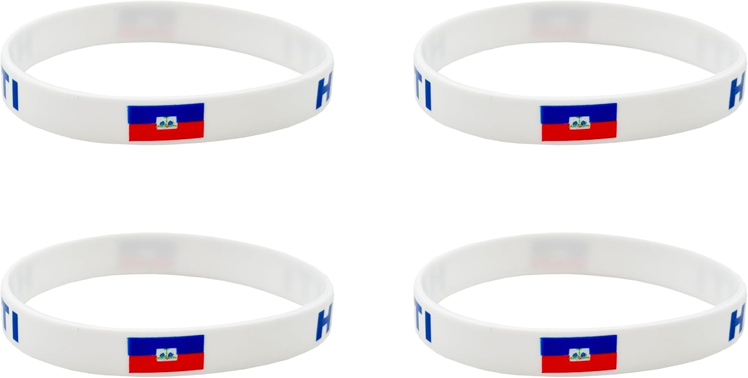 4 Pcs Haiti Haitian Country Flag Rubber Bracelets, National Flag Silicone Bracelet, Rubber Wristbands Patriotic Decorations Gift.