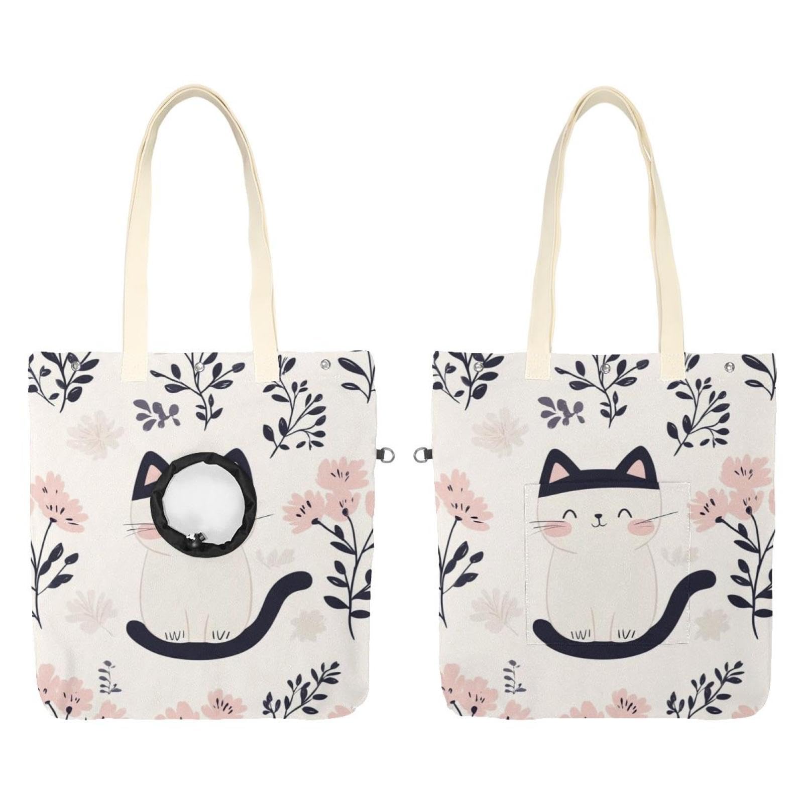 Sac à bandoulière en toile chat imprimé floral pour transport petit chien 32