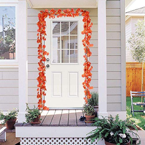Fall Garland Maple Leaf, Hanging Vine Garland Artificial Autumn Foliage Garland Thanksgiving Decor For Home Wedding Fireplace Party Christmas (Maple/12 Strands) #TOP4