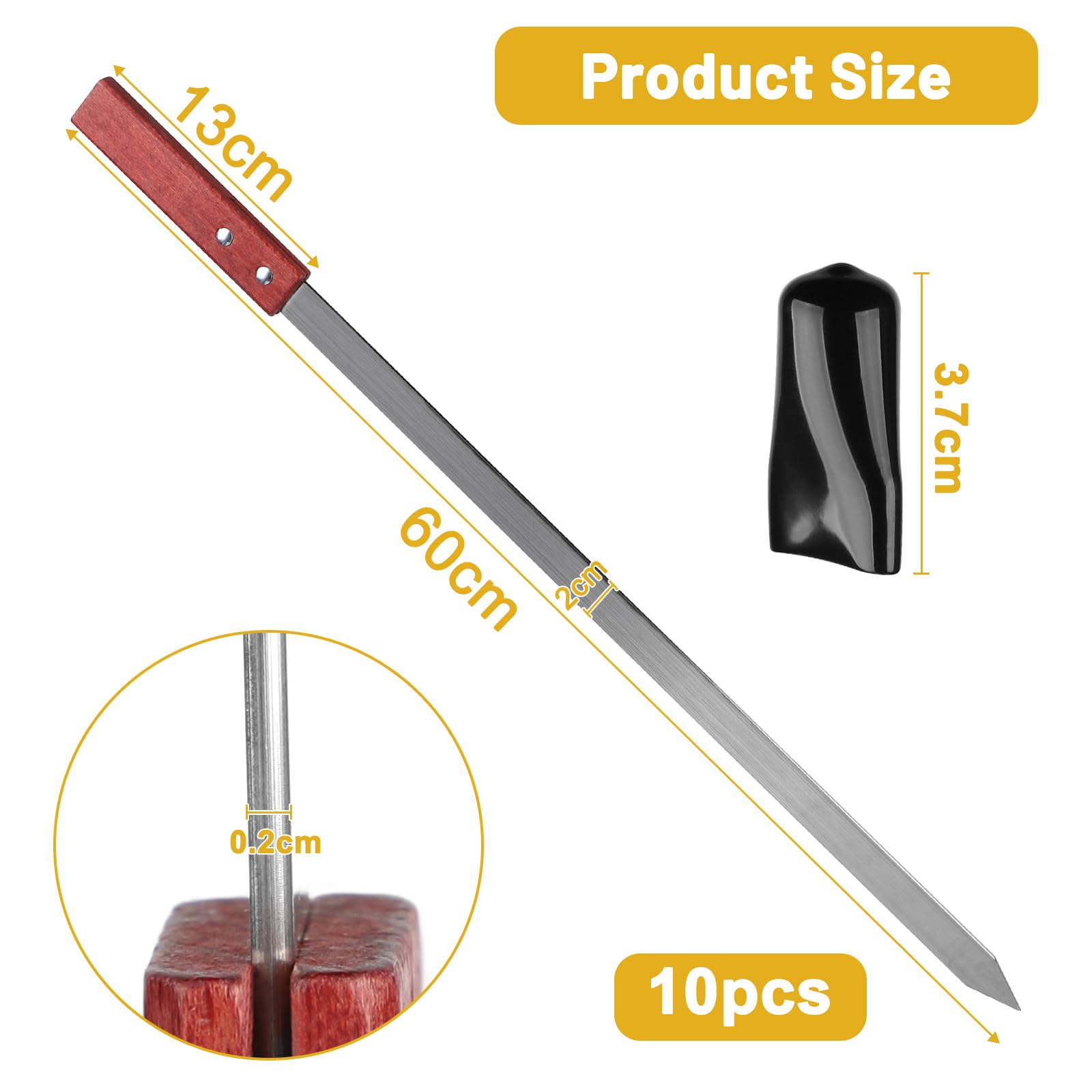 LALAGO 10 pezzi di spiedini piatti in acciaio inox, spiedini Adana da 59,4 cm, spiedini extra lunghi per barbecue, spiedini per carne, forchetta per carne, spiedini in metallo, accessori per barbecue