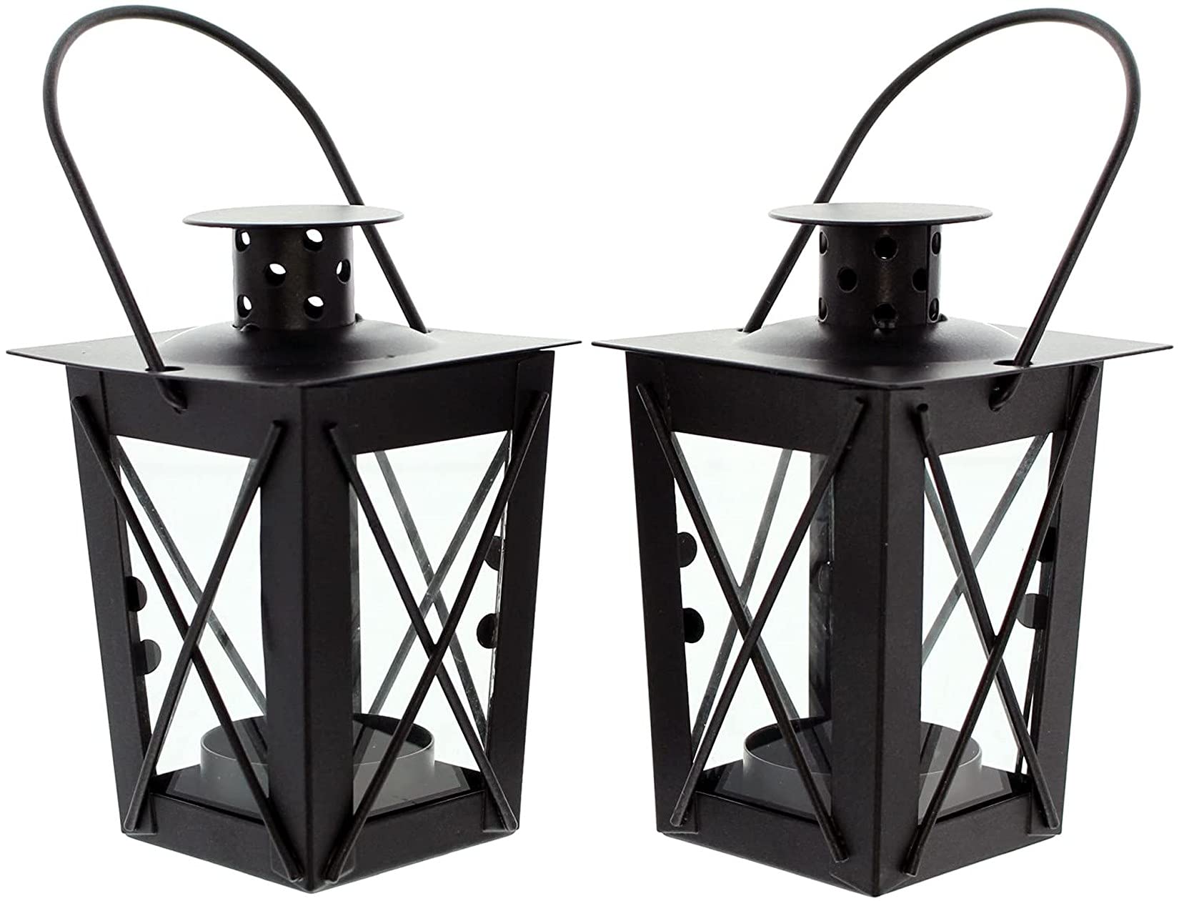 Set of 2 Mini Lanterns Metal and Glass Black : Amazon.com.be: Home