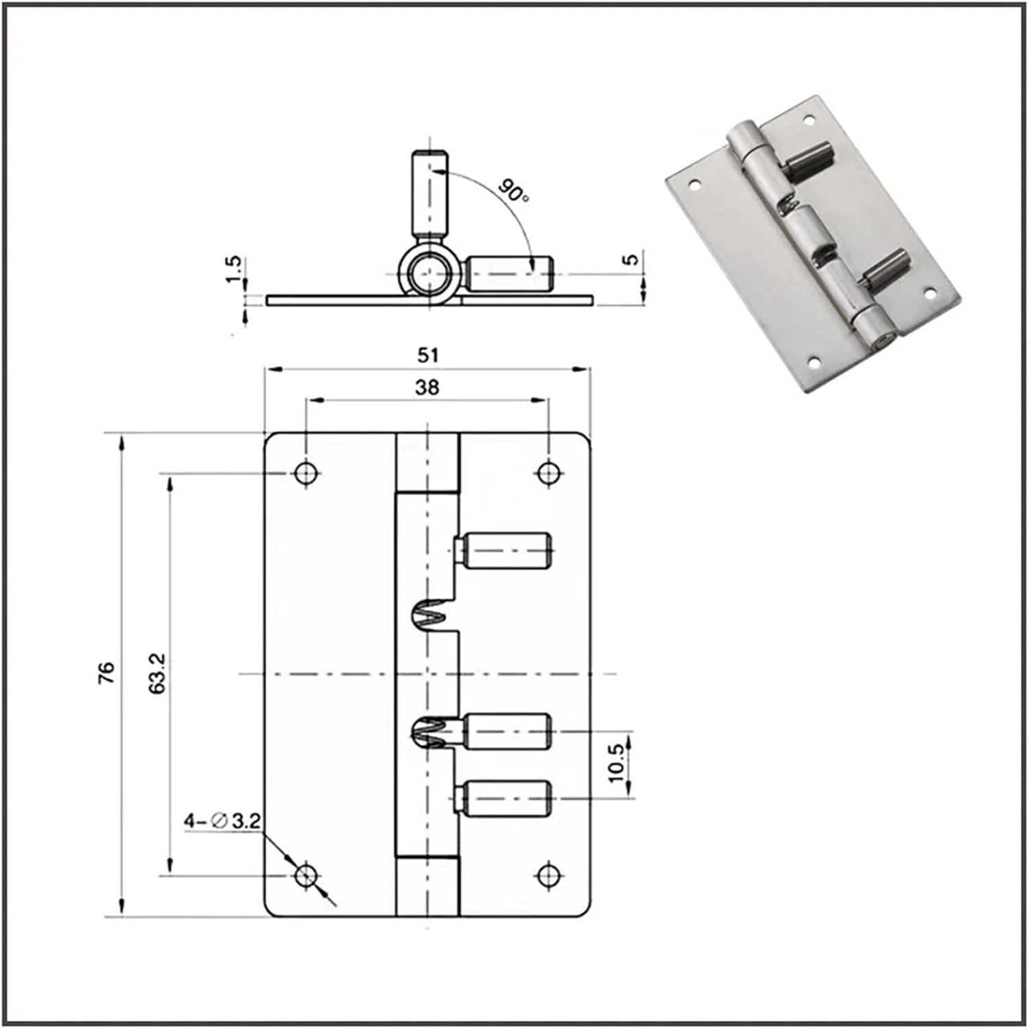 Adjustable Elastic Stainless Steel Square Hinge for Industrial Distribution Box Spring Hinge 1Pcs