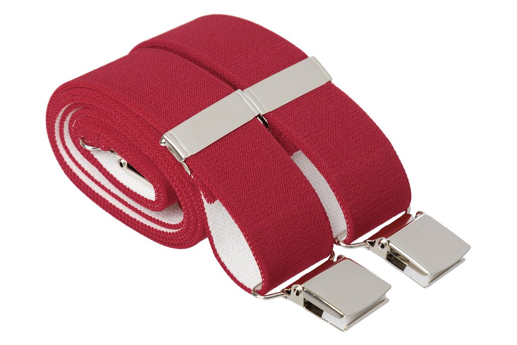 Gs Braces Men's Deep Red 3XL Heavy Duty Trouser Braces 35Mm Wide 4 Heavy Duty Strong Silver Clips 56 Inch Adjustable