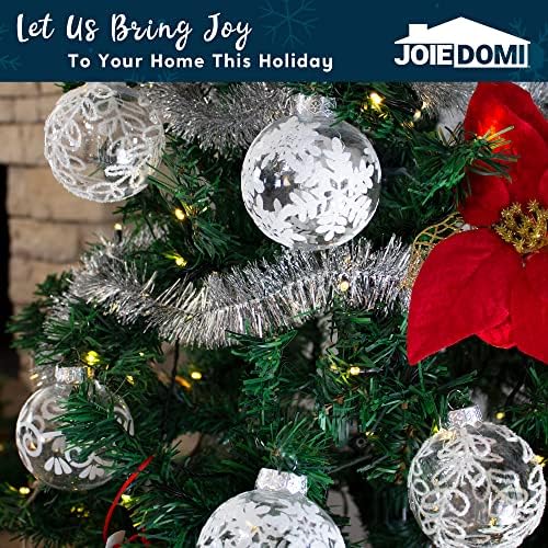 Joiedomi 12 Pcs 3.15 White & Clear Christmas Ball Ornaments Fancy Ornaments Set for Christmas Holiday Indoor and Outdoor Christmas Decorations