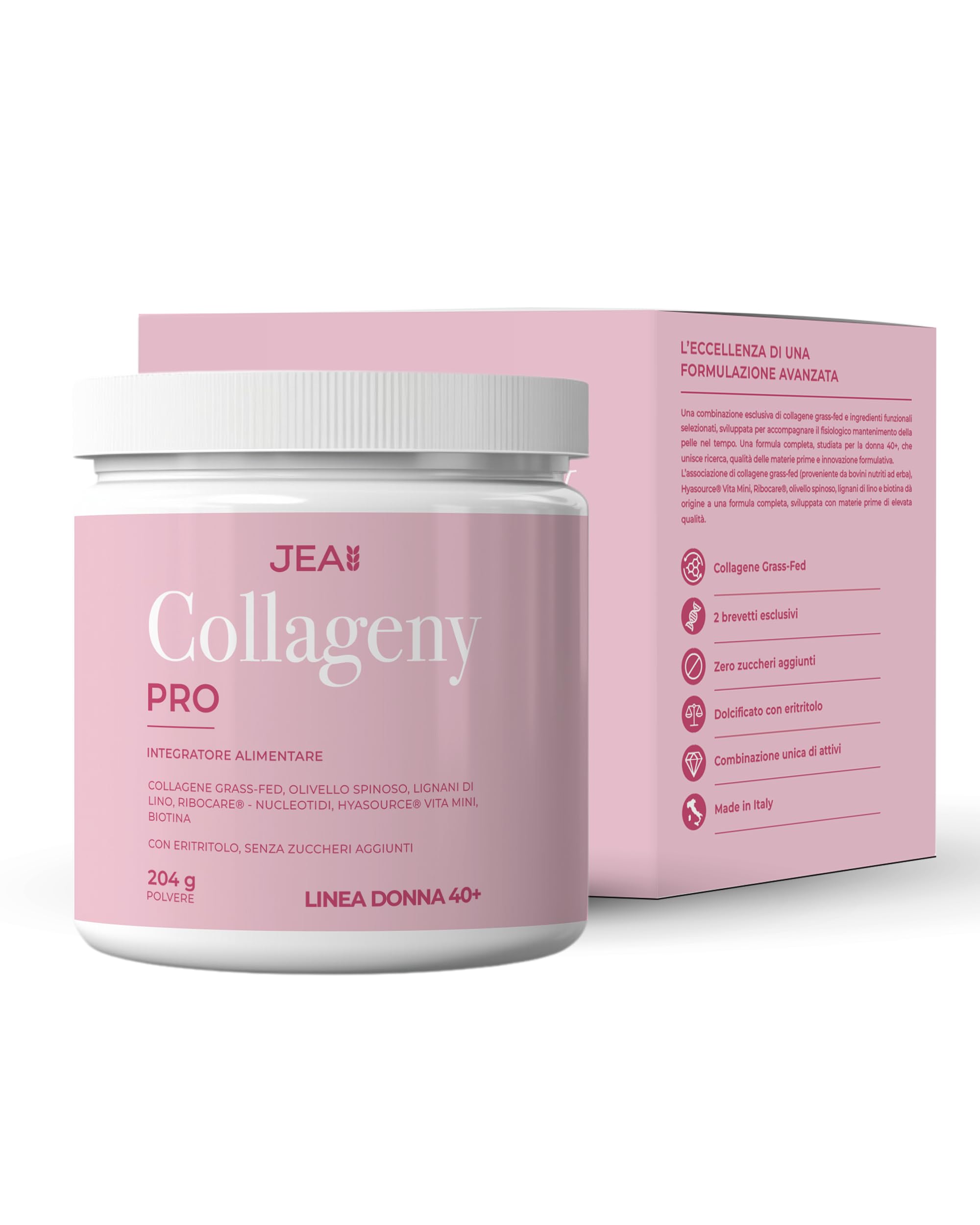 JEA Collageny Pro Collagene Idrolizzato Grass Fed in Polvere con 2 Brevetti Esclusivi Hyasource Vita-Mini® Acido Ialuronico e Ribocare® Nucleotidi, Senza Zuccheri Aggiunti