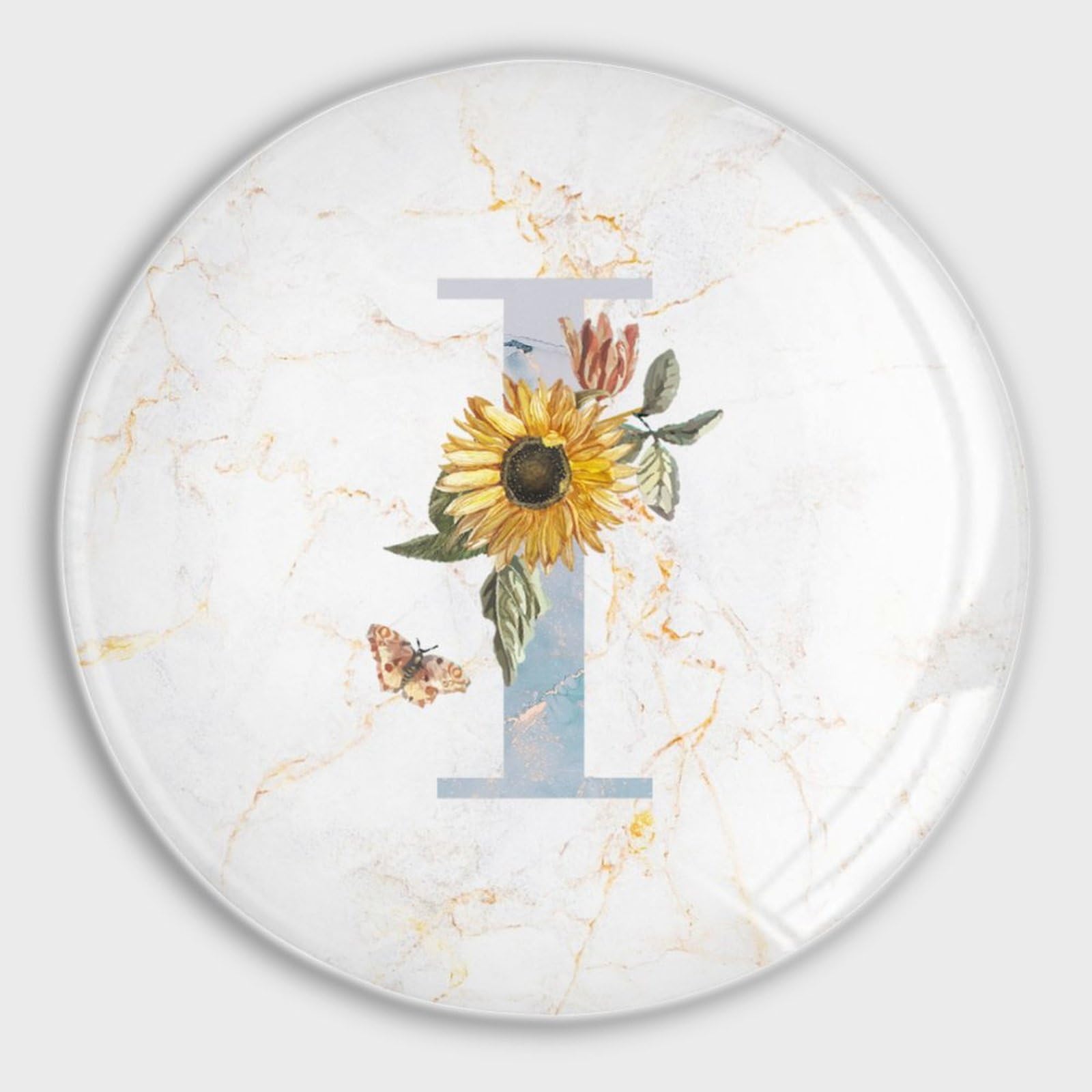 Imanes de monograma inicial I para nevera con diseño de girasol y cristal redondo