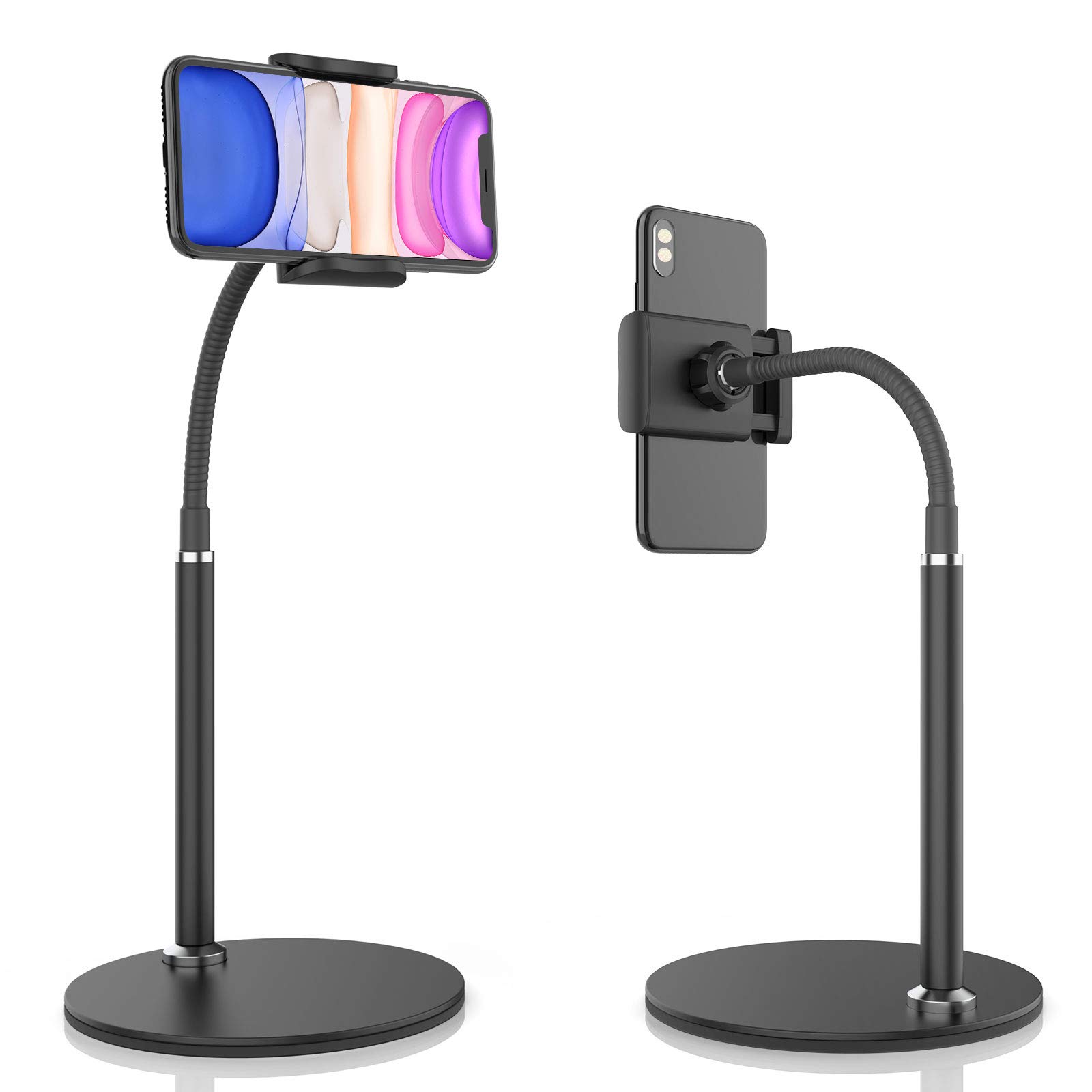 OAHU Cell Phone Stand, Adjustable Height & Angle Phone Holder Gooseneck Flexible Arm Universal Phone Stand for Desk, Aluminum Alloy Desktop Cell Phone Holder Compatible with 3.5"-6.5" Device (Black)-image-7