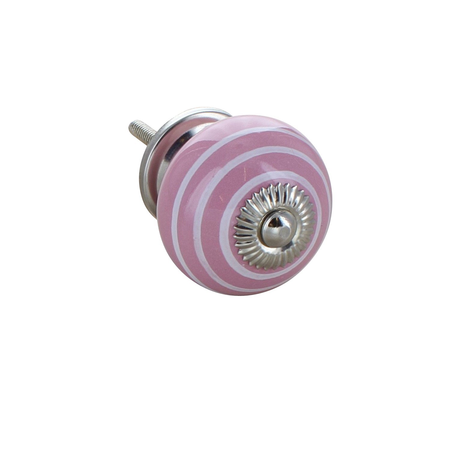 G Decor Pink White Striped Round Ceramic Door Knob Vintage Shabby Chic Cupboard Drawer Pull Handle 4504 (Pink)