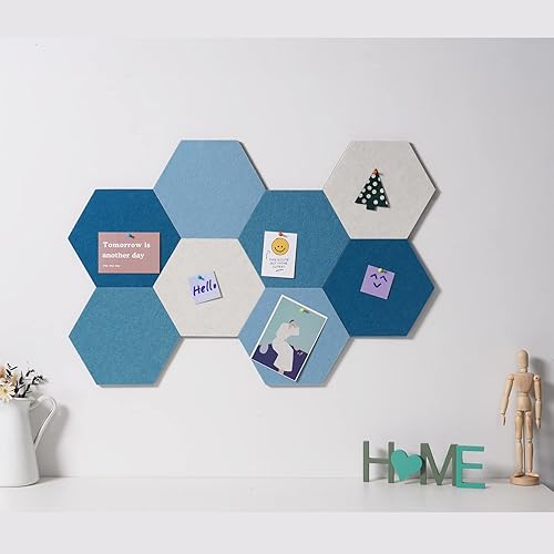 Miniatura 3 de LAJAR 8 azulejos autoadhesivos de fieltro para tablón de anuncios (tamaño grande), azulejos de pared de fieltro de color hexagonal para fotos,