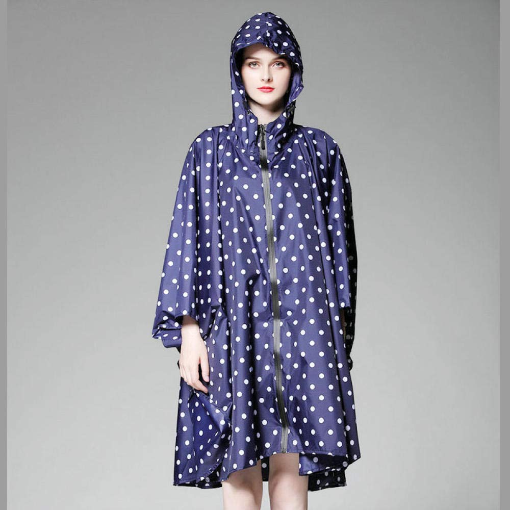ZWYM Rain Poncho for Adults Yuding Polka Dot Woman s Raincoat Fordable Polyester Hooded Rain coat Outdoors Bicycle Packable Women Rain Poncho For Heavy Rain-Blue_One_Size