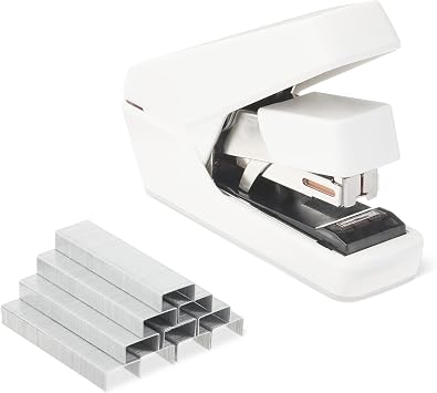 Amazon Basics Office Heavy Duty Staplers Flat Clinch Effortless Sheet Capacity 40 Sheets 1000 Staples Jam Free for Classroom Office Desk White 4.75" x 1.4" x 3.4" LxWxH
