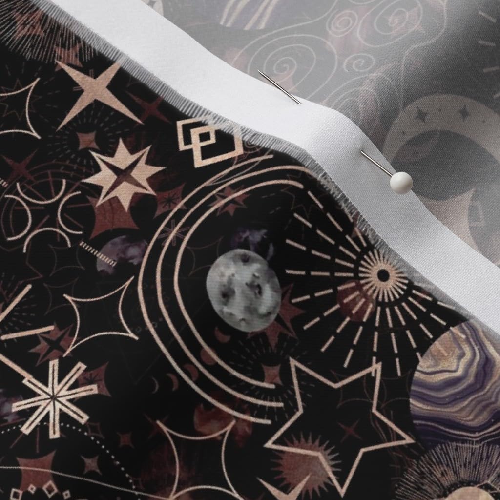 Spoonflower Fabric - Stars Moon Celestial Astrology Cosmic Cosmos Printed on Organic Cotton Sateen Fabric by The Yard - Sewing Quilting Apparel Home Decor