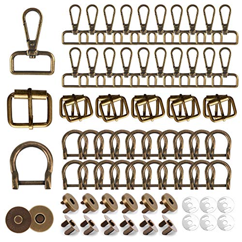 Handbag Hardware Hook Buckle Set Cenoz 60pcs Keychain Bulk Including Swivel Clip Hook Roller Buckles Horseshoe U Shape D-Ring Magnetic Snap Button for Purse Hardware Fasteners, Strap, DIY Craft
