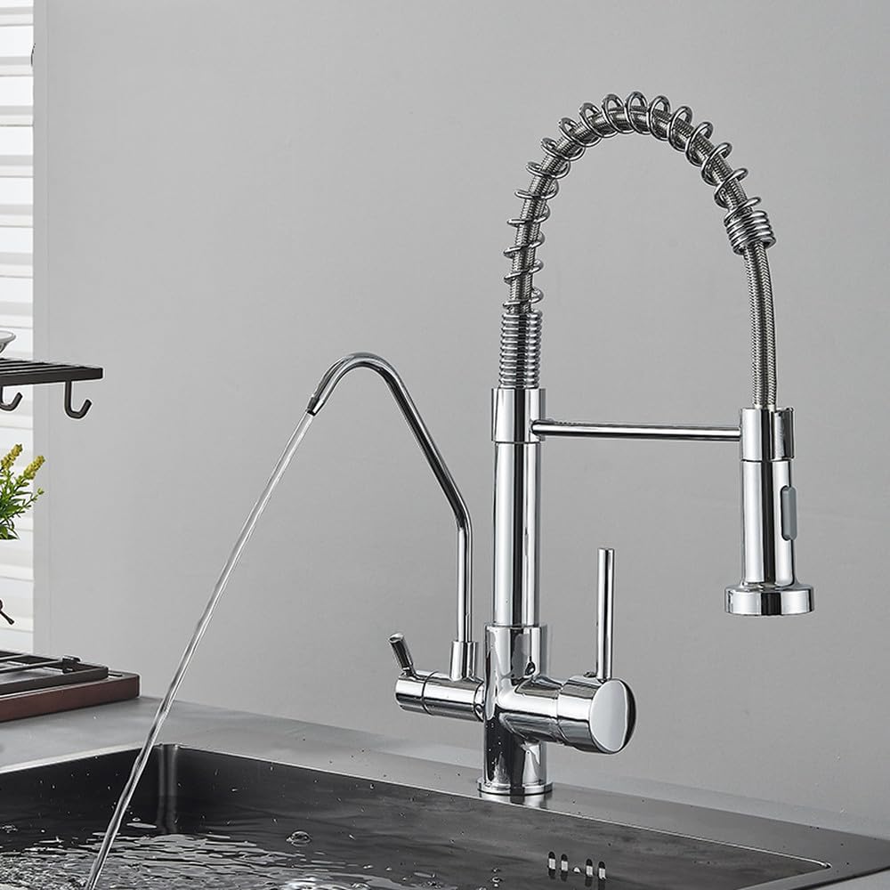 Verchromte Filtration Küchenarmatur Reinigung Spültischmischer Deckinstallation Heiß- und Kaltwasser-Gourmet-Küchenarmatur, Mattschwarz