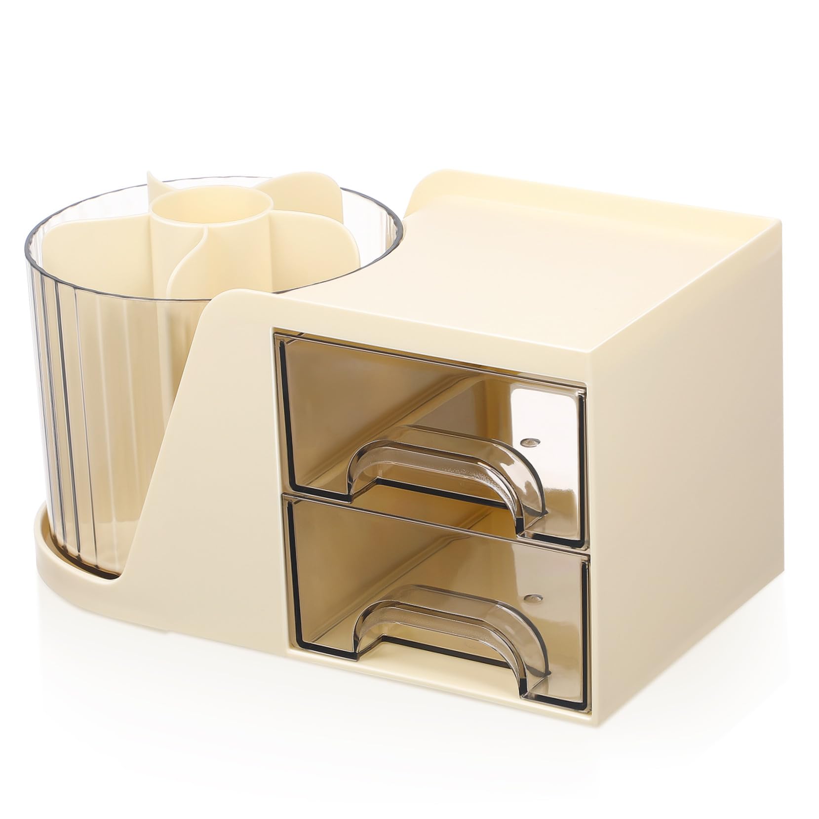 Moderner Desktop Organizer Weiß mit Geteiltem Stiftehalter und Zwei Platzsparende Kunststoff aufbewahrungsbox für Büro und Zuhause Vielseitiger Stifthalter und Büro organizer