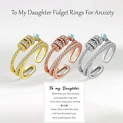 Miniatura 8 de Threanic Triple-Spin Ring - Gold Fidget Spinner, VIKANDA Thermogenic Moissanite Spinner Ring, Adjustable Feelief Zirconica Triple Fidget Ring (Color