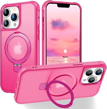 Hocase for iPhone 13 Pro Max/12 Pro Max Case, with Magnetic Ring Stand [Compatible with MagSafe] [Military Grade Protection] Slim Shockproof Translucent Protective Phone Case - Hot Pink