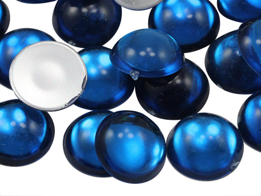 Allstarco Capri Blue .Cb 11Mm Flat Back Acrylic Round Cabochons Plastic Pearl Gems For Jewelry Making Costume Making Cosplay Jewels Embelishments - 50 Pieces