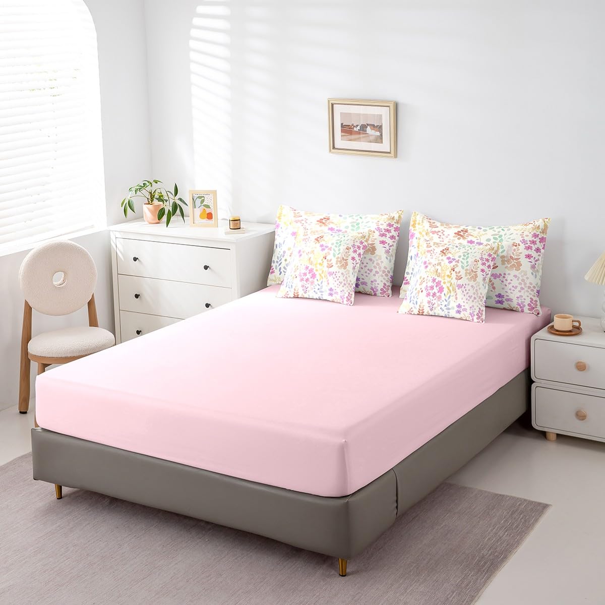 Erosebridal Juego de Cama matrimonial de 7 Piezas con diseño Floral Rosa en una Bolsa, Juego de edredón Bohemio de Flores arcoíris con sábanas para niños, niñas y Mujeres, Juego de Ropa de Cama de