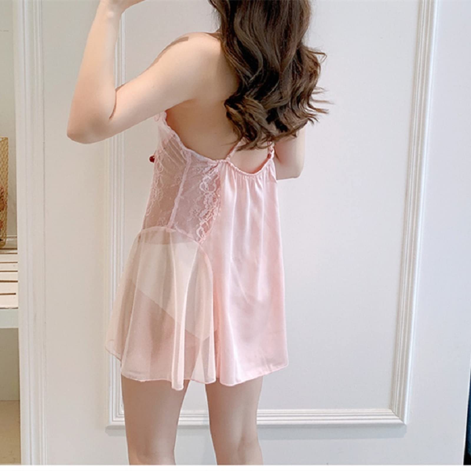 YAROVA Damen Nachthemden - Sommer Satin Spitze Ärmelloses Transparentes Nachthemd Sexy Gepolsterte Brust Kreuzgurte Kurze Nachthemden Mode Dessous Loungewear