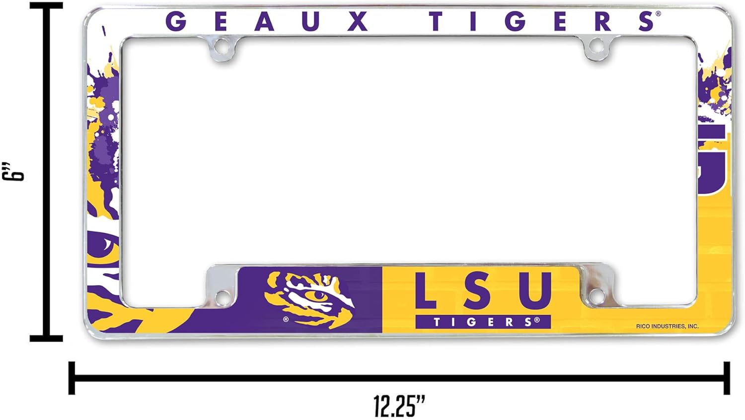 Rico Industries NCAA Standard 12" x 6" Chrome All Over Automotive License Plate Frame for Car/Truck/SUV (L-M Schools)