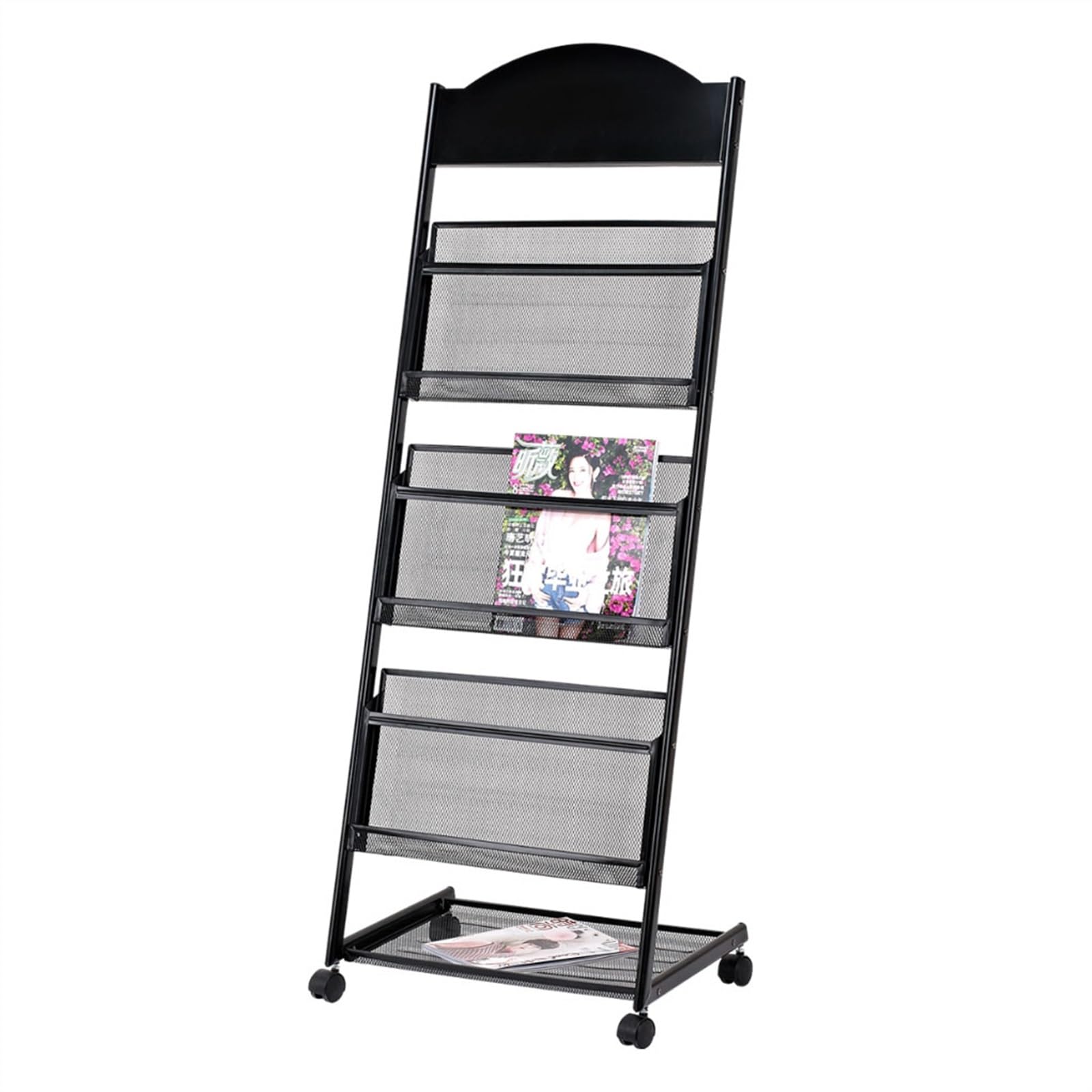 3-stufiger, bodenstehender Zeitschriftenständer mit Rädern – Robuster Broschürenständer aus Metall für Büro und Ausstellungen – Vielseitige, Mobile und stilvolle Aufbewahrungslösung