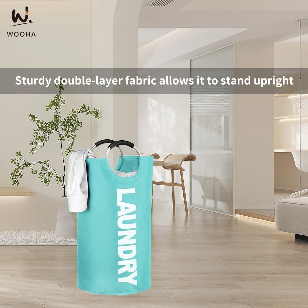WOOHA 125L Large laundry basket,Collapsible laundry hamper, Tall Clothes Baskets Folding Washing Bin Foldable Fabric Hamper Bags for Bedroom, Closet,Bathroom,College,laundry bag,lightblue