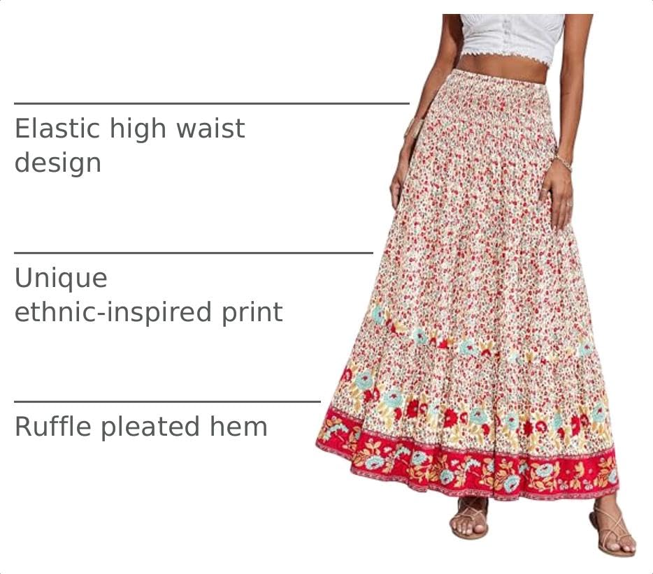Image of CFLONGE Summer Maxi Skirts for Women 2026 Trendy Floral A Line Boho Skirt
