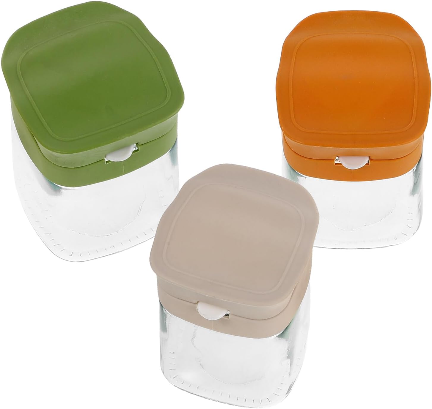 KALLORY 3pcs Glass Condiment Jars with Airtight Flip Lids Glass Seasoning Containers for Kitchen Spice Storage in White Green and Yellow