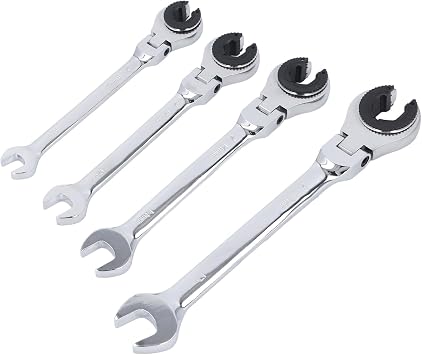Brake Line Wrench Set, 10mm 12mm 14mm 17mm Ratcheting Tubing Wrenches, 72 Teeth Adjustable Angle Ratcheting Wrench for Air Conditioning Tubing