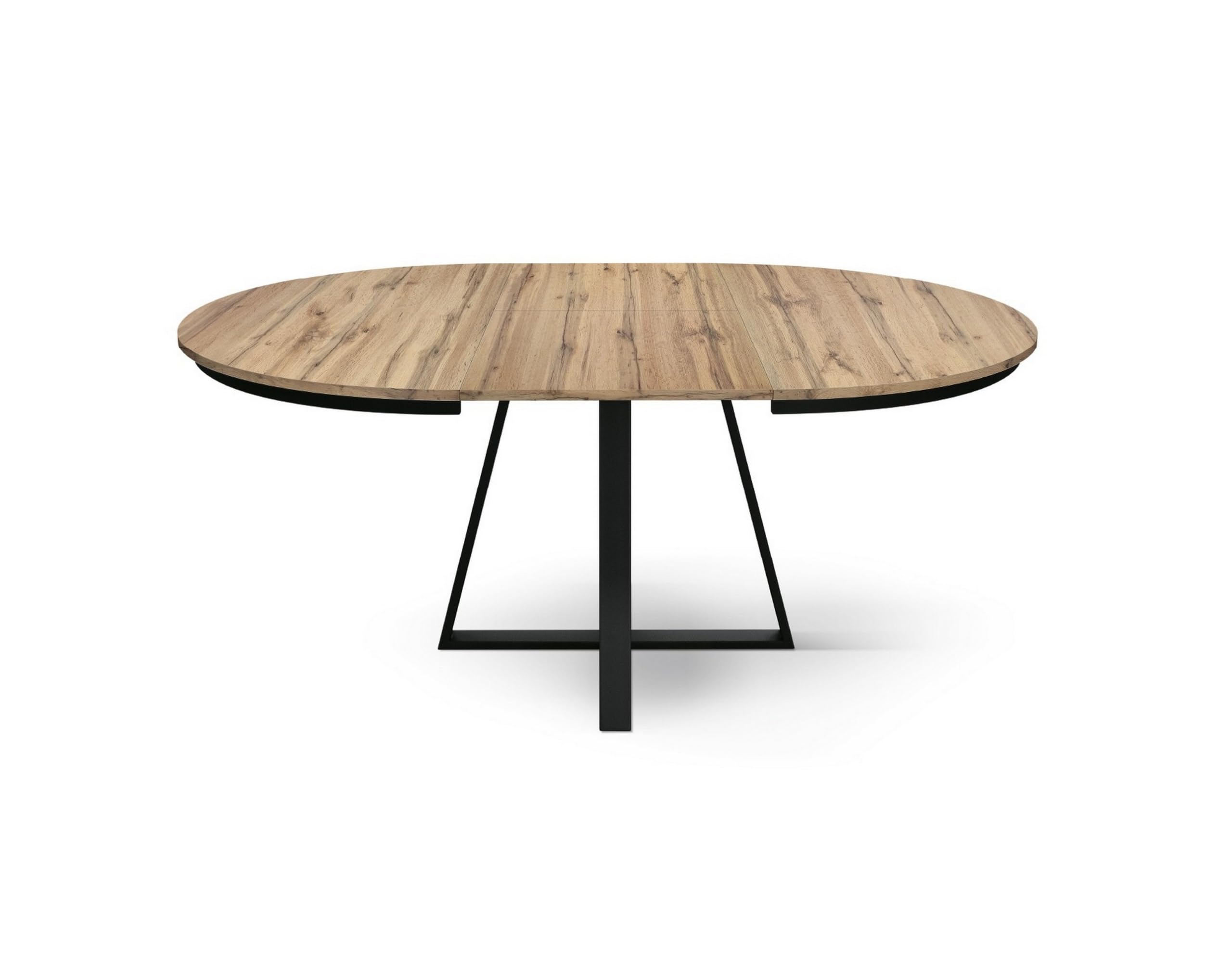 KONTE.DESIGN Tavolo rotondo PANTELLERIA in legno effetto rovere rustico con base a X in metallo antracite, allungabile ⌀120 cm - ⌀170 cm