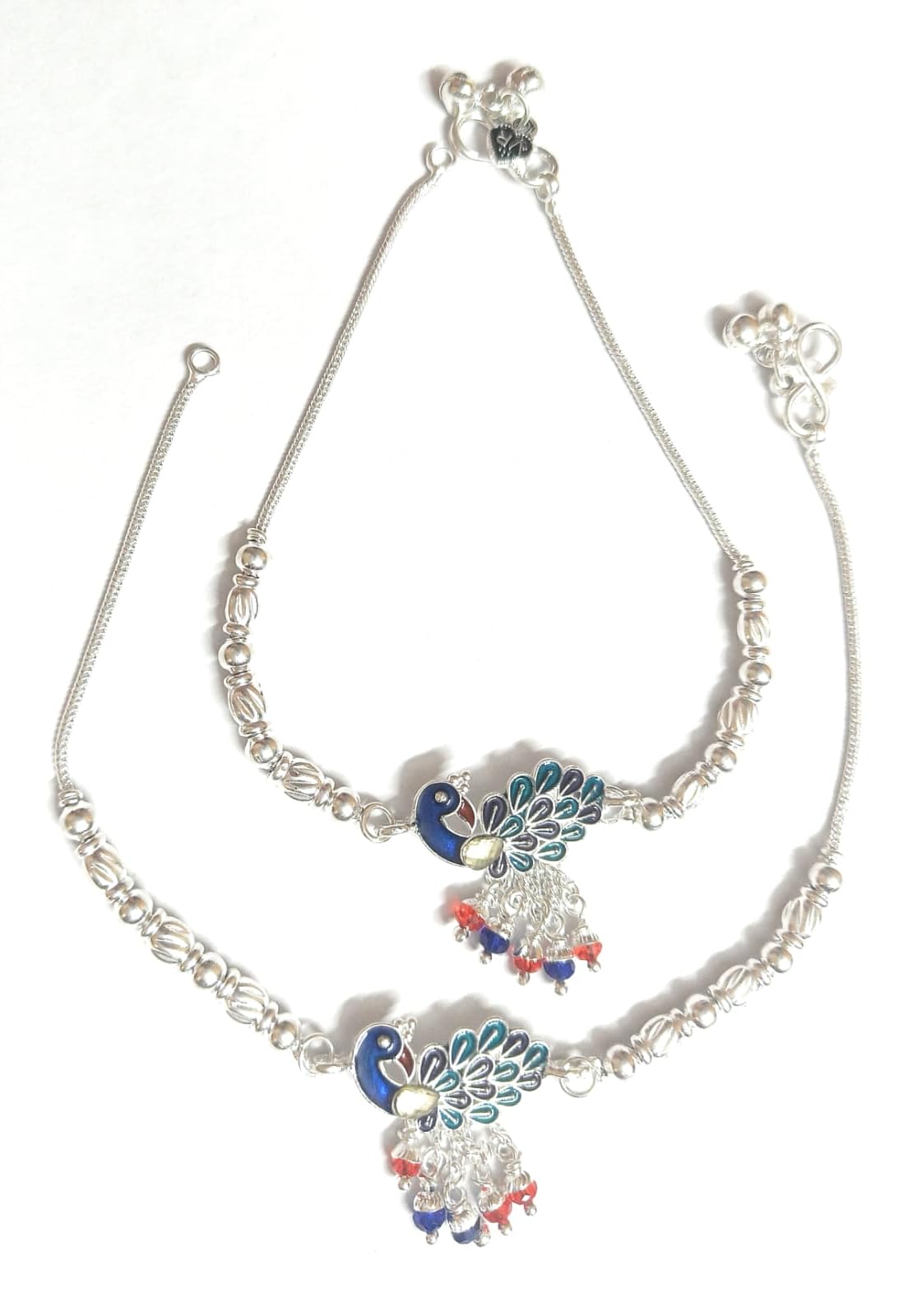 MRACE Vintage Style Anklet with Crystal Flower Medallion, Red and Blue Crystal Beads, Decorative Chain Design- 1 Pair-image-20