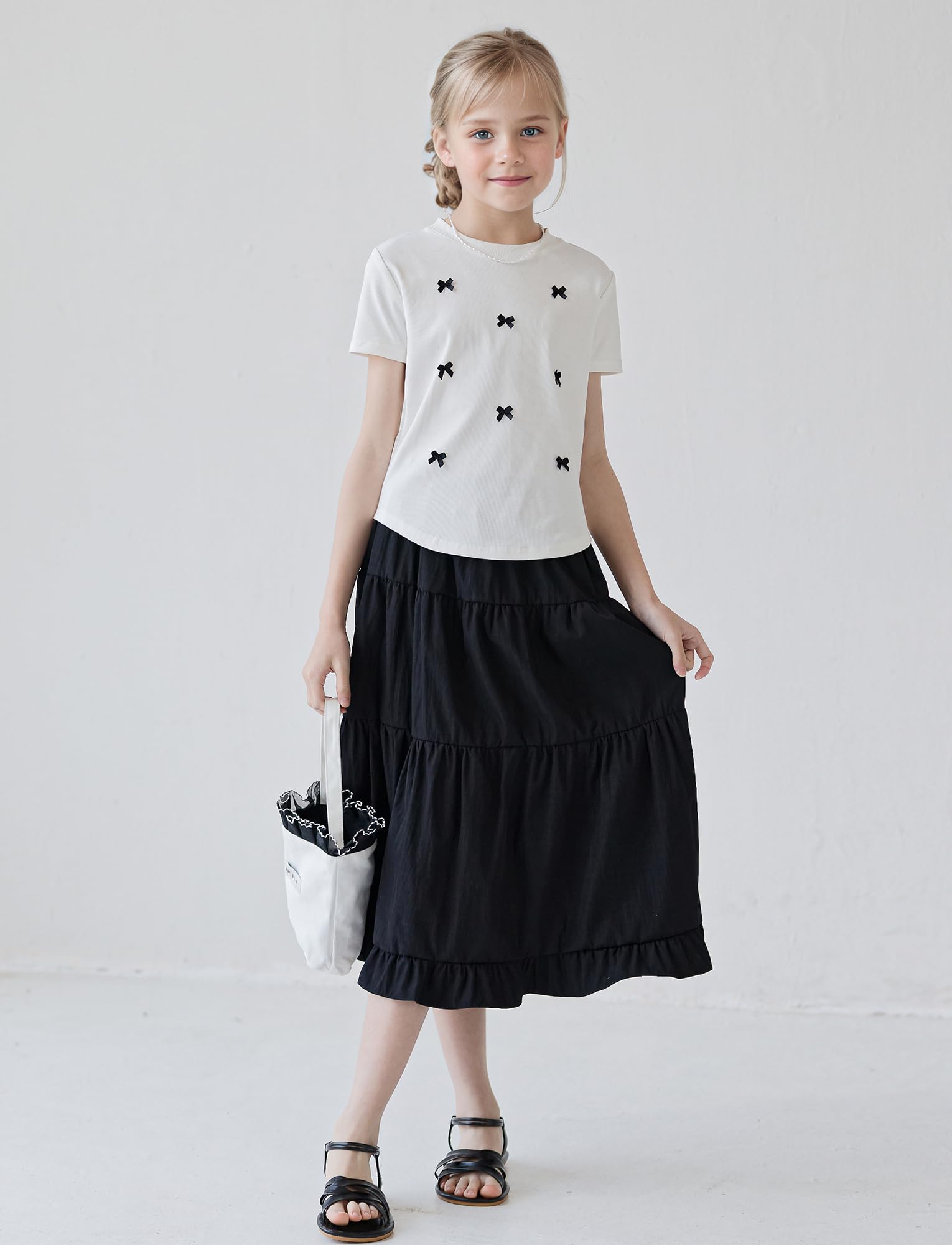 SEAUR Spódnica maxi dla dziewczynek, na lato, długa spódnica, elegancka letnia spódnica, z falbankami, spódnica maxi, elastyczna talia, dla dzieci 130-165 = (EU 122-164)