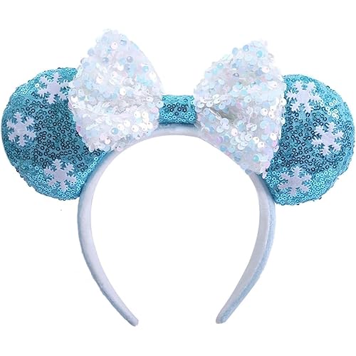 Exquisite Big Ears Headbands With Bow & Glitter Sequins, for Cartoon Princess Women Costume Party Cosplay, Blue; 1ML
