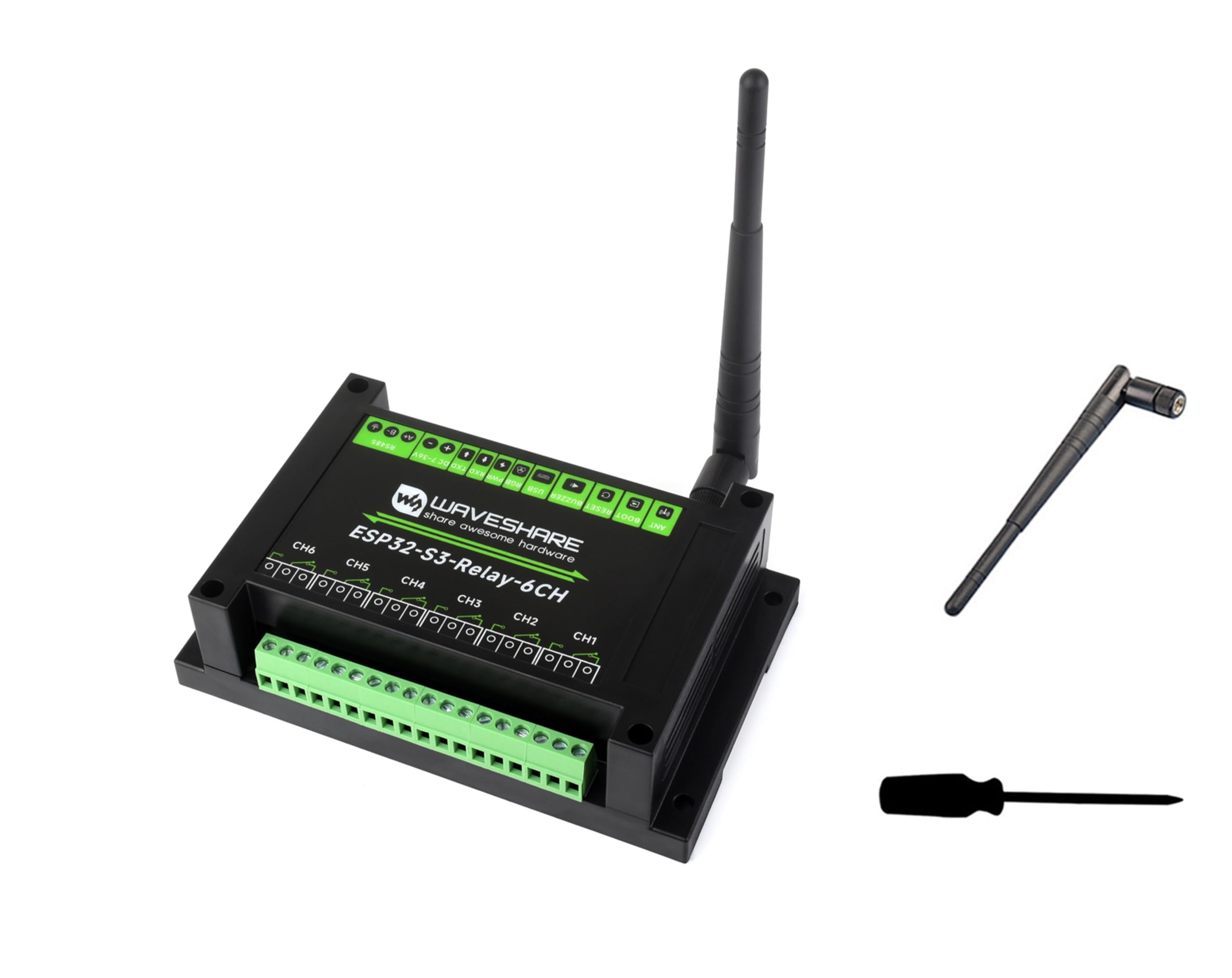 Industrial 6-Channel ESP32-S3 WiFi Relay Module, Supports WiFi/Bluetooth/RS485 Controll, Onboard RS485 / Pico HAT Interfaces, for Expanding RTC/CAN /