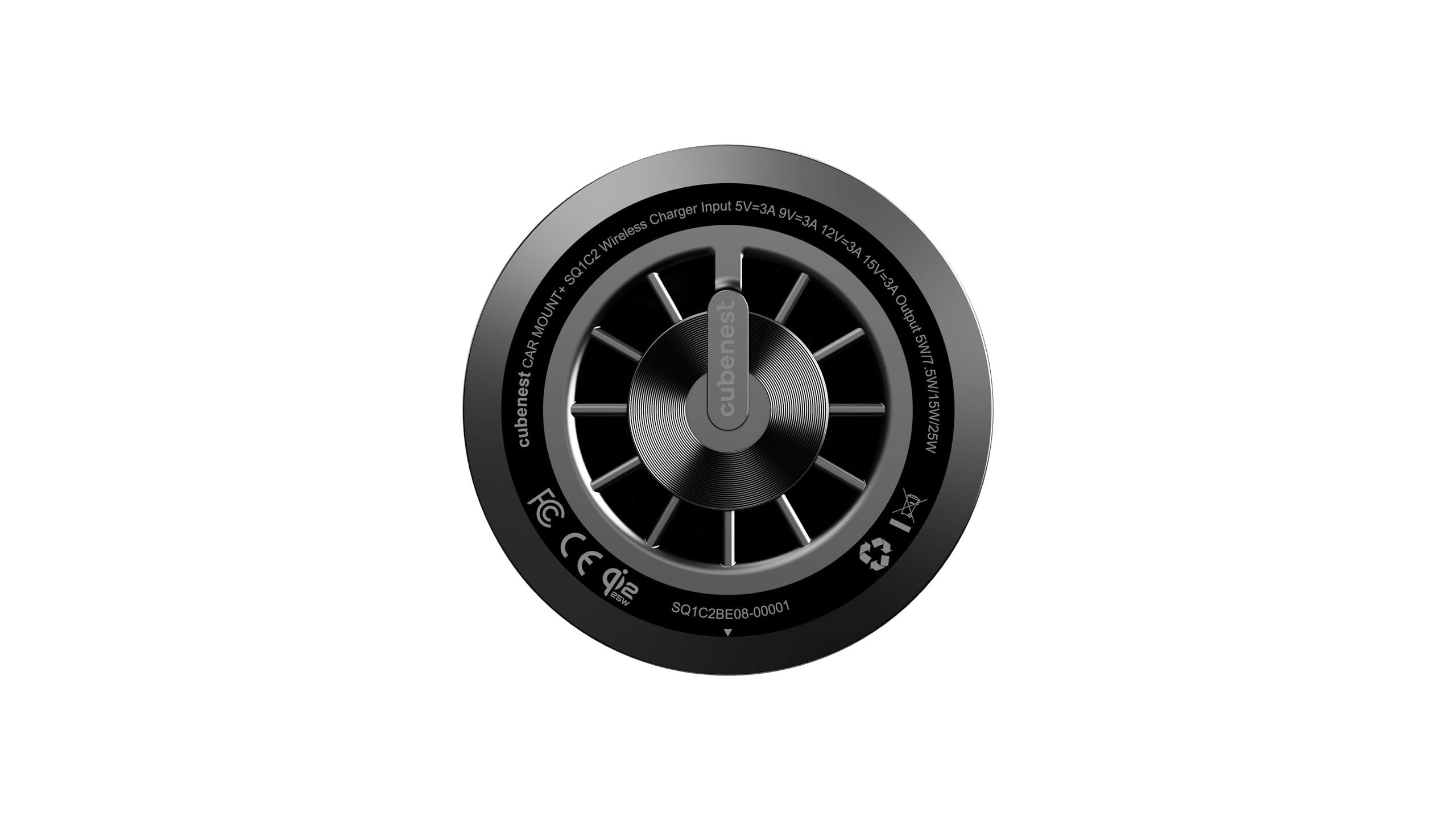Cubenest SQ1C2 Qi2.2 kabelloses Auto-Ladegerät mit magnetischer Halterung, 25W, aktive Kühlung, USB-C, Schwarz