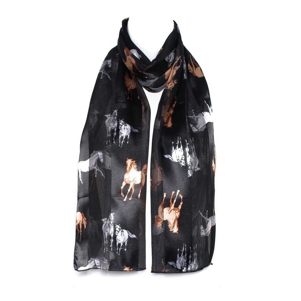 Mytoptrendz® Ladies Long Black Silky Feel Horse Pony Stallion Print Satin Striped Scarf Dress
