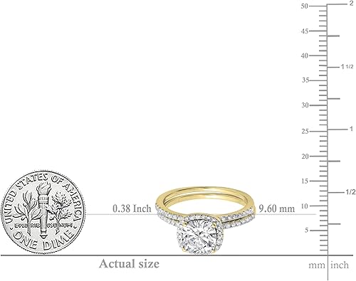 Miniatura 5 de Dazzlingrock Collection Cushion Lab - Juego de anillos de compromiso con halo de novia de zafiro blanco y diamante blanco natural redondo, oro de 10