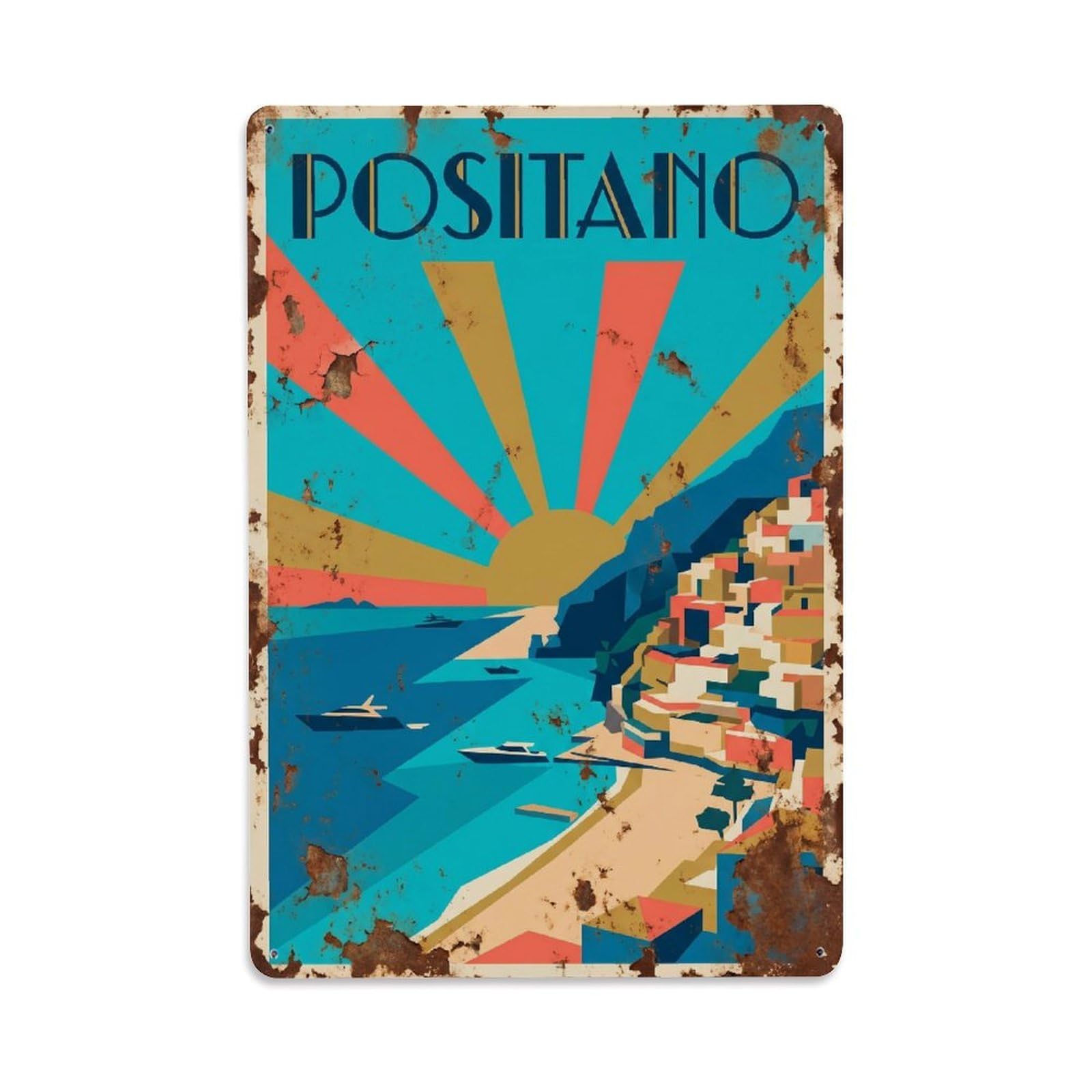 Vintage Travel Positano Italy Beach Metal Tin Sign