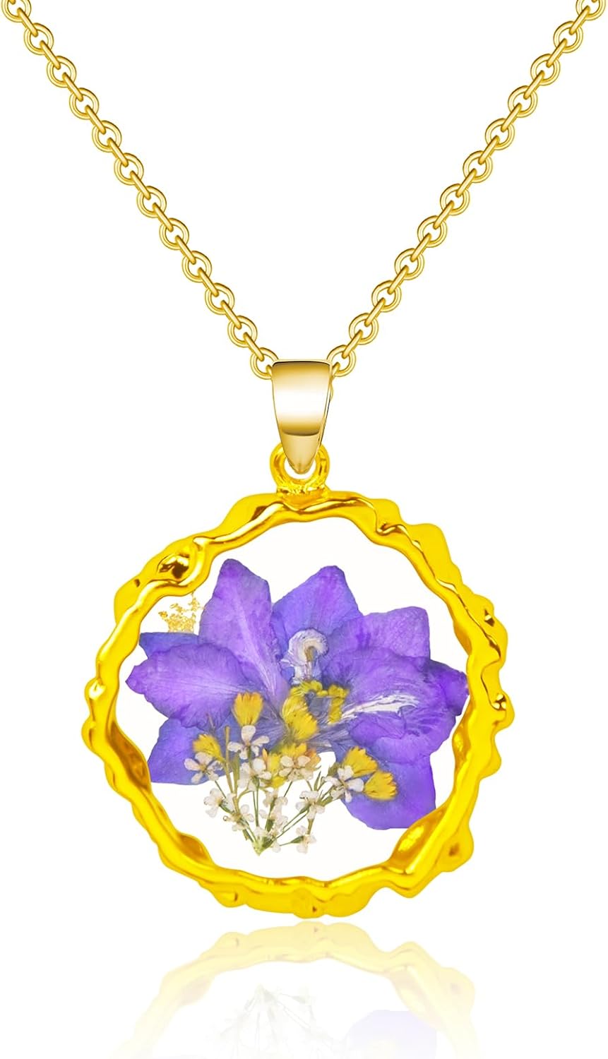 Pressed Flower Necklaces for Women,Birth Flower Necklaces for Women