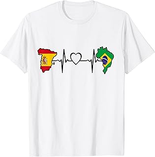 Spain Brazil Heartbeat - Spanish Brazilian Flag T-Shirt
