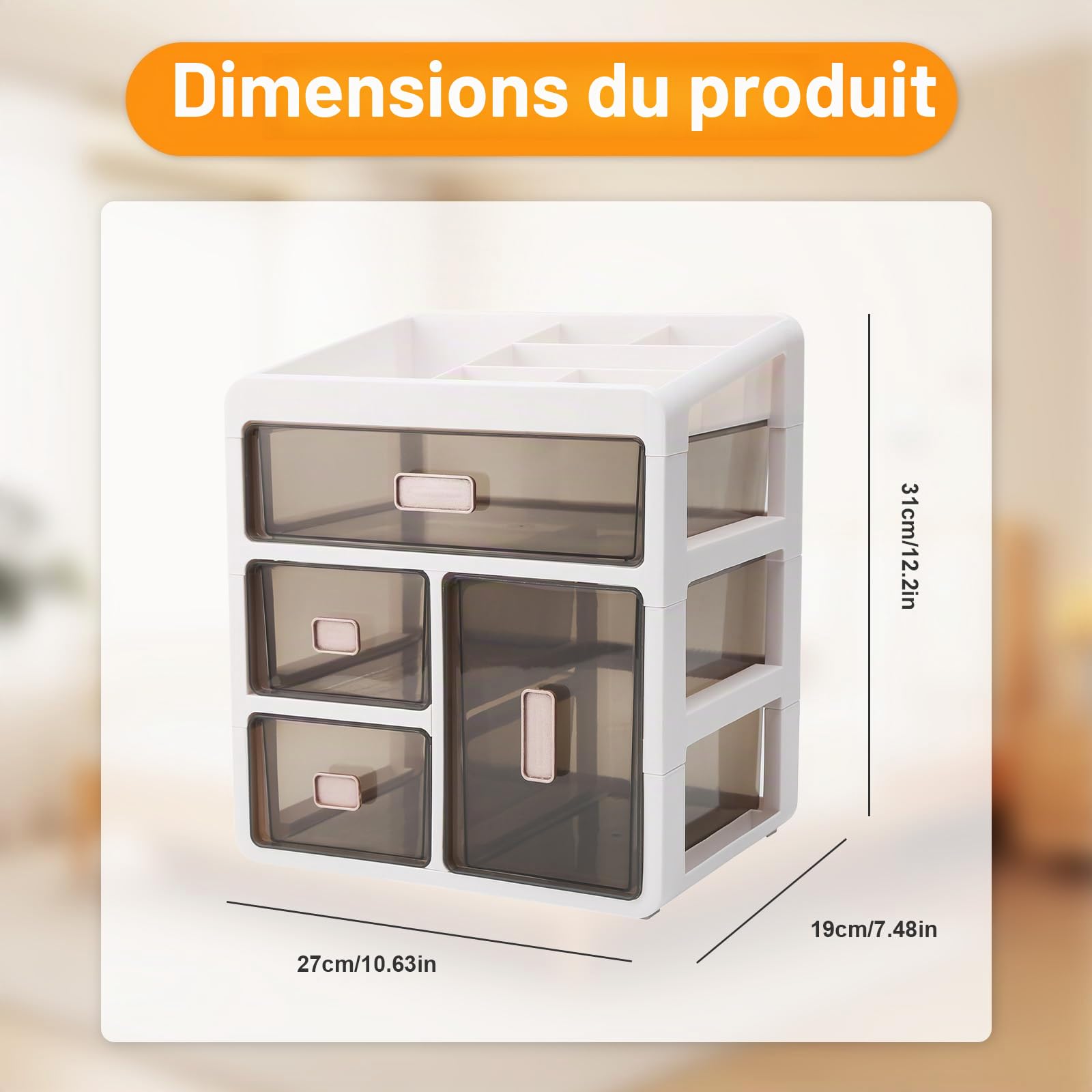 Boîte à Pharmacie 4 Tiroirs Transparents,avec Système de Tri | Rangement Médicaments Portable,Organiseur pour Vitamines, Cosmétiques, Bijoux, Maison Bureau