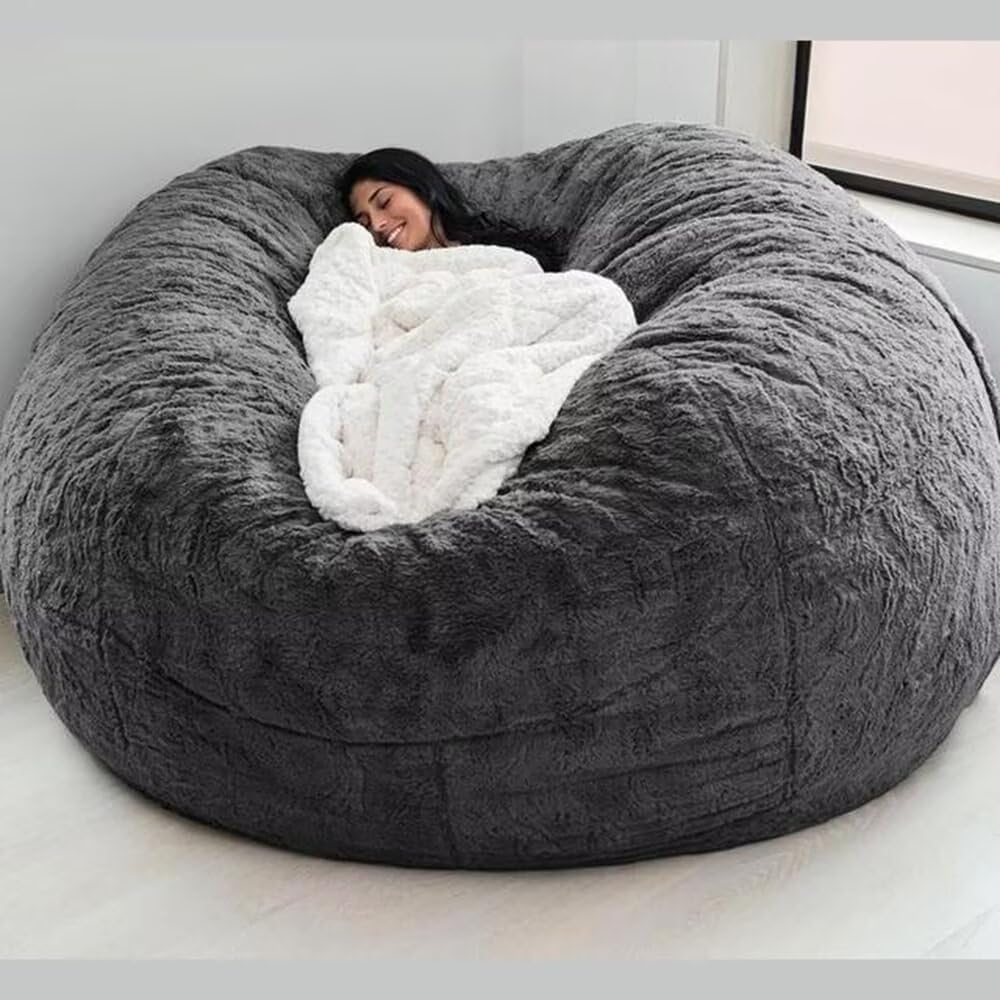 Pouf Géant Immense, Beanbag (sans Remplissage) Meubles de Salon Party Lavable Pouf Poire Fauteuil Poire Housse de-(Color：Gris Foncé,Size：7FT)